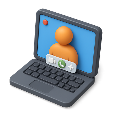 3D Video Call Icon Featuring Laptop and User
