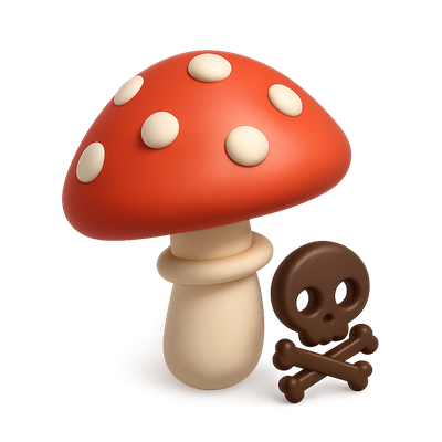 3D Icon of a Poisonous Toadstool with Skull Symbol