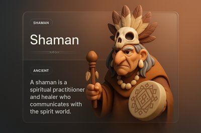 3D Shaman Illustration with Text Overlay and Design Elements