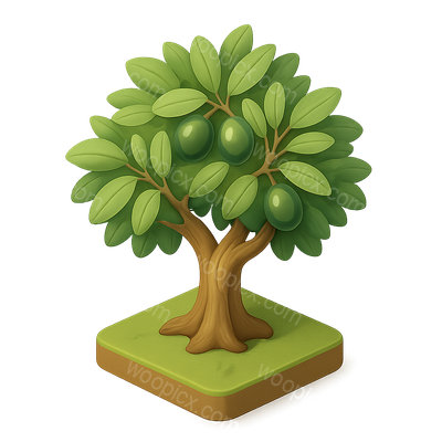 Stylized 3D Olive Tree Icon with Leafy Canopy
