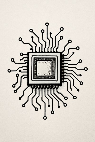 Artistic Representation of a Microchip with Circuit Lines