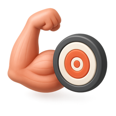 Stylized Muscle Icon with Target Design in 3D Style