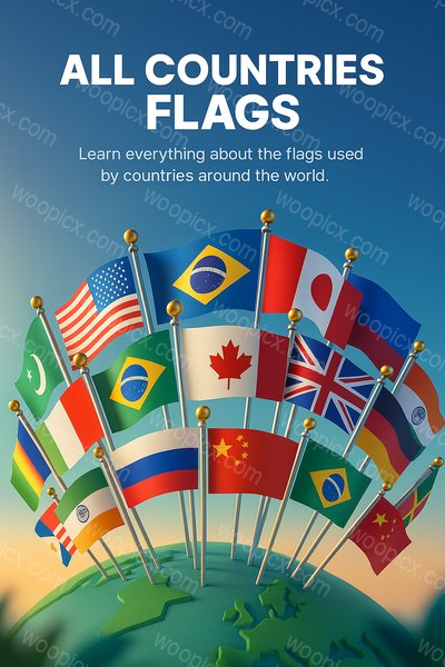 3D Illustration of All Countries Flags with Stylish Text