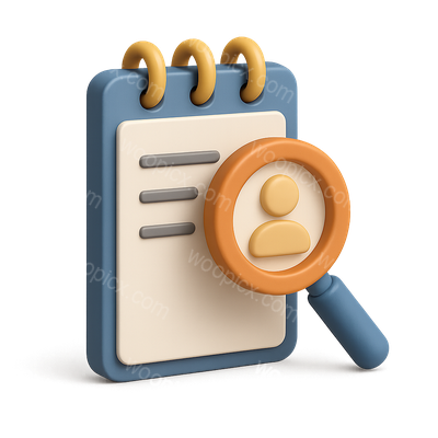 3D Interview Preparation Icon with Magnifying Glass