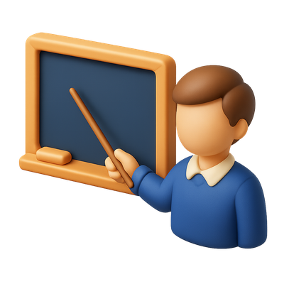 3D Teaching Icon with Chalkboard and Pointer
