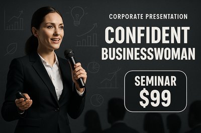 Confident Businesswoman Leading Dynamic Corporate Presentation