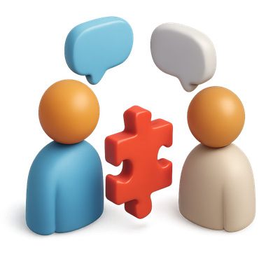 Two People Discussing a Puzzle Piece in 3D Icon