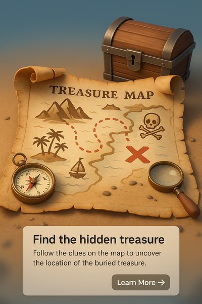 3D Treasure Map Illustration with Hidden Clues
