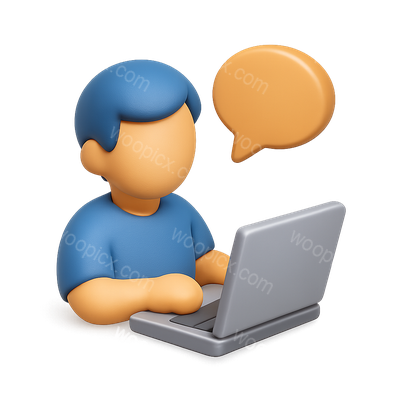 3D Laptop User Icon with Speech Bubble Design