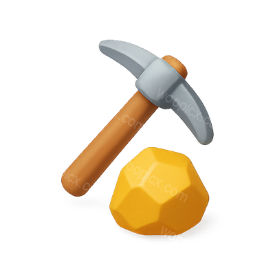 3D Mining Pickaxe and Gold Nugget Icon