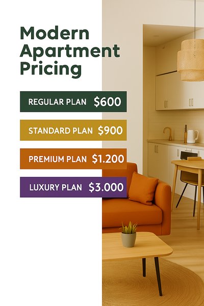 Modern Apartment Pricing Graphic with Plan Details