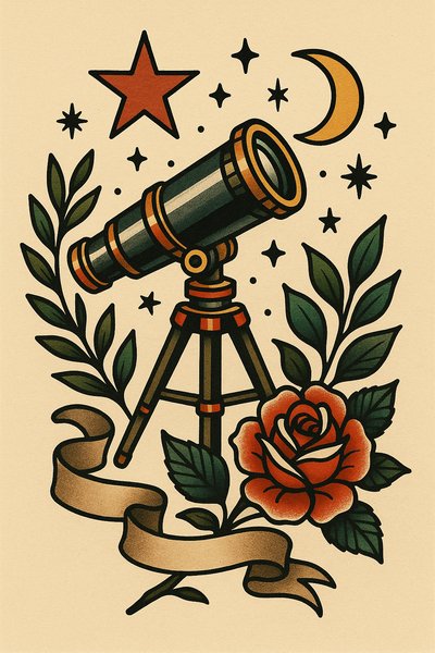 Vintage Telescope Illustration with Floral Elements