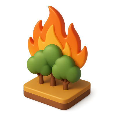Stylized Illustration of Trees and Flames