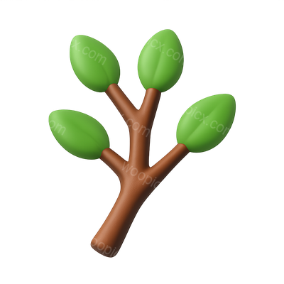 Stylized 3D Branch Icon with Green Leaves