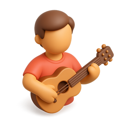 3D Musician Icon with Guitar in Isometric View