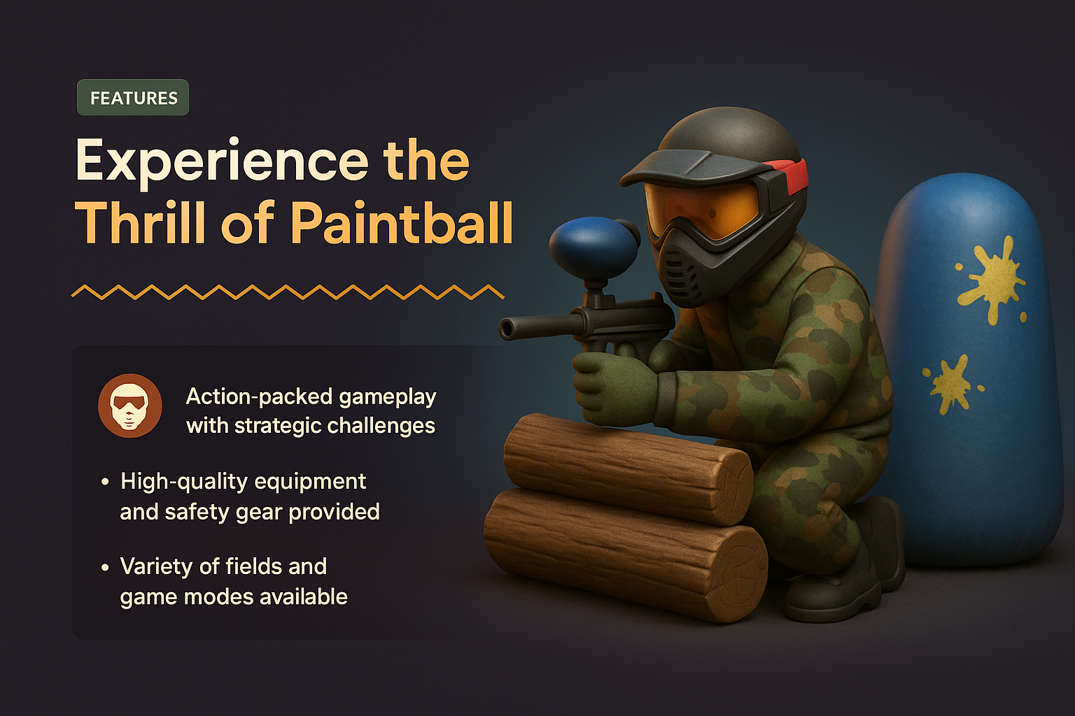 Dynamic Paintball Landing Page Design with 3D Elements