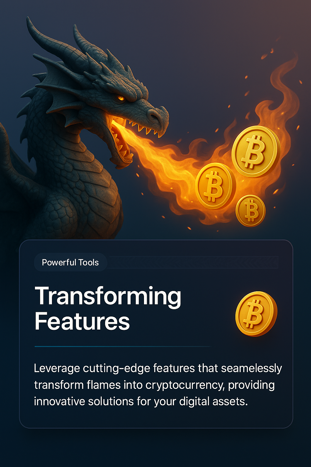 Dynamic Dragon Breathing Fire into Cryptocurrency Coins