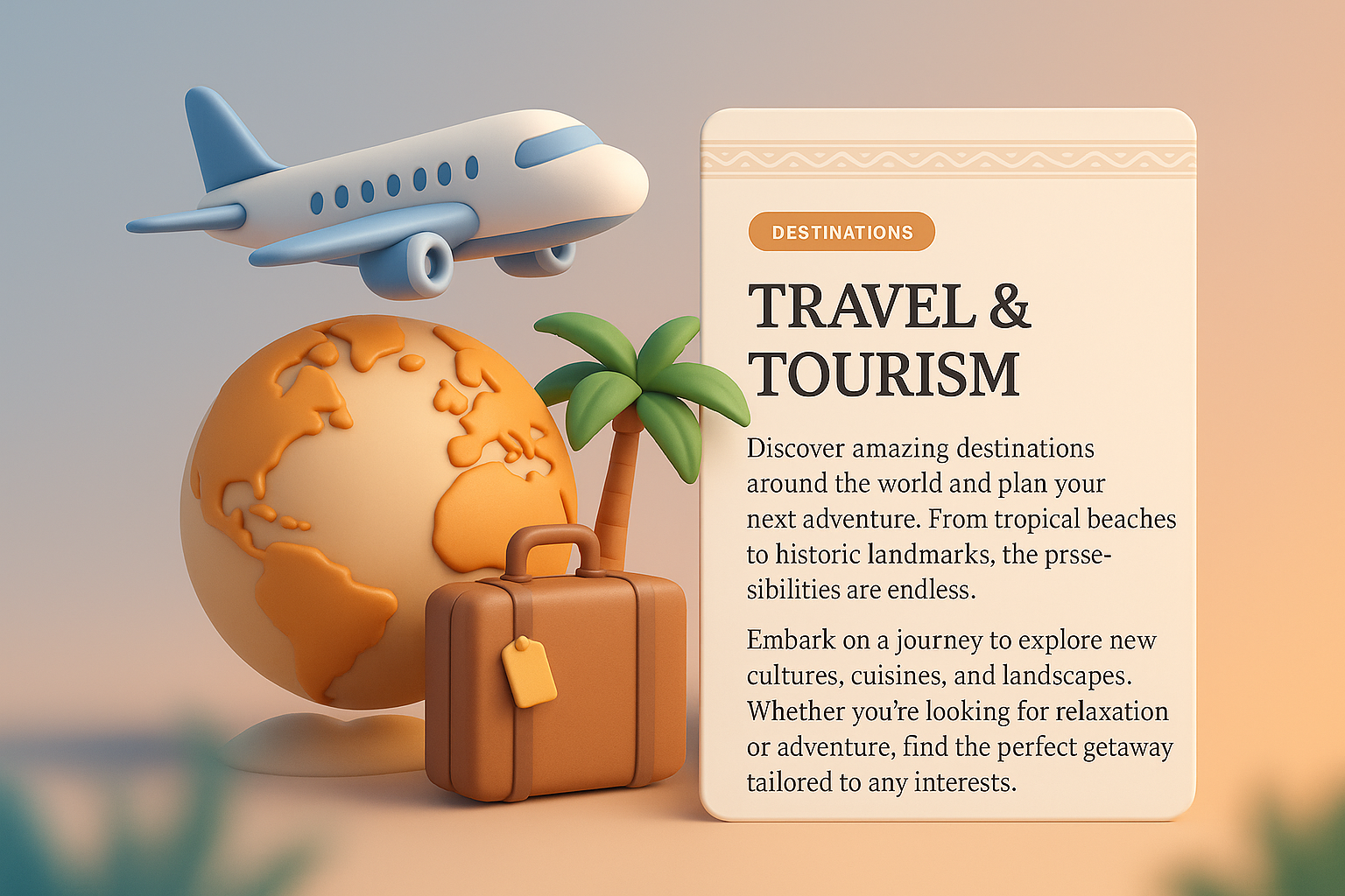 3D Illustration of Travel & Tourism with Engaging Elements