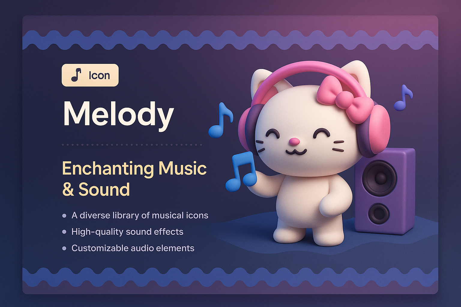 3D Illustration Landing Page for Melody Music App