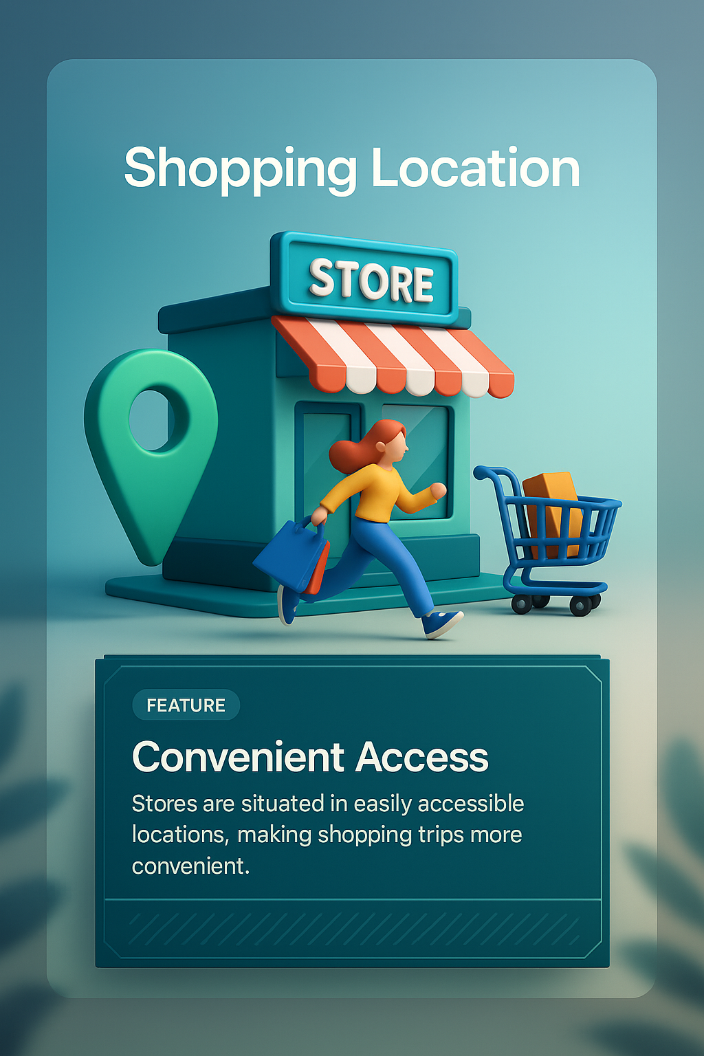 3D Illustration of a Shopping Location with Feature Highlights