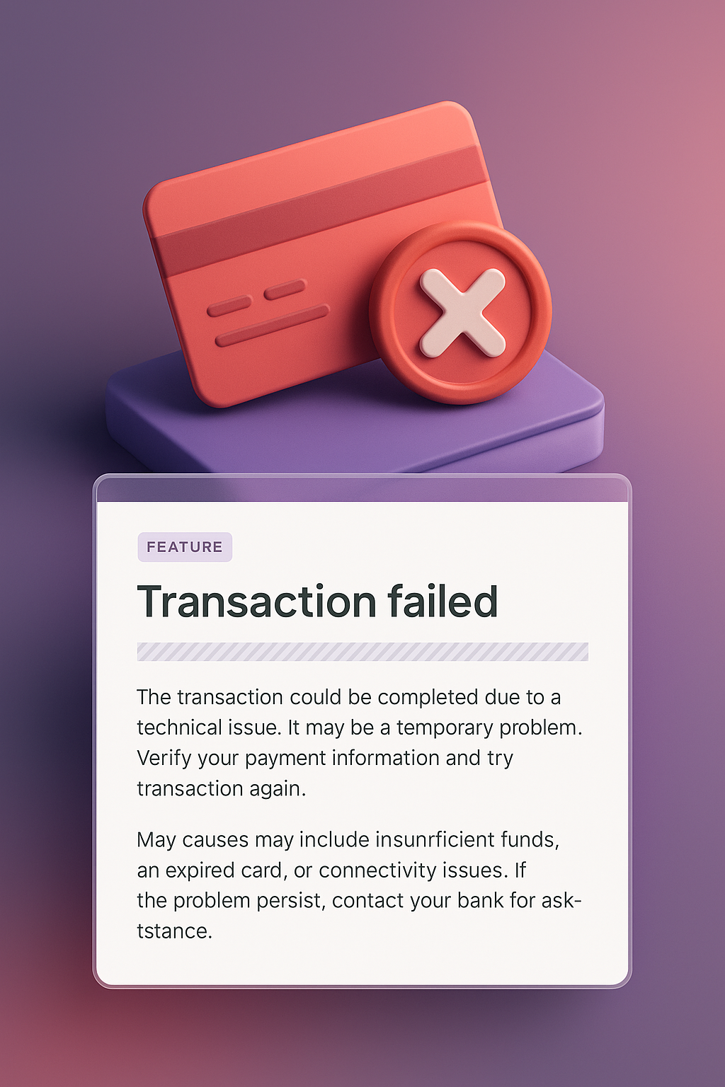 Stylish 3D Illustration of Transaction Failure Notification