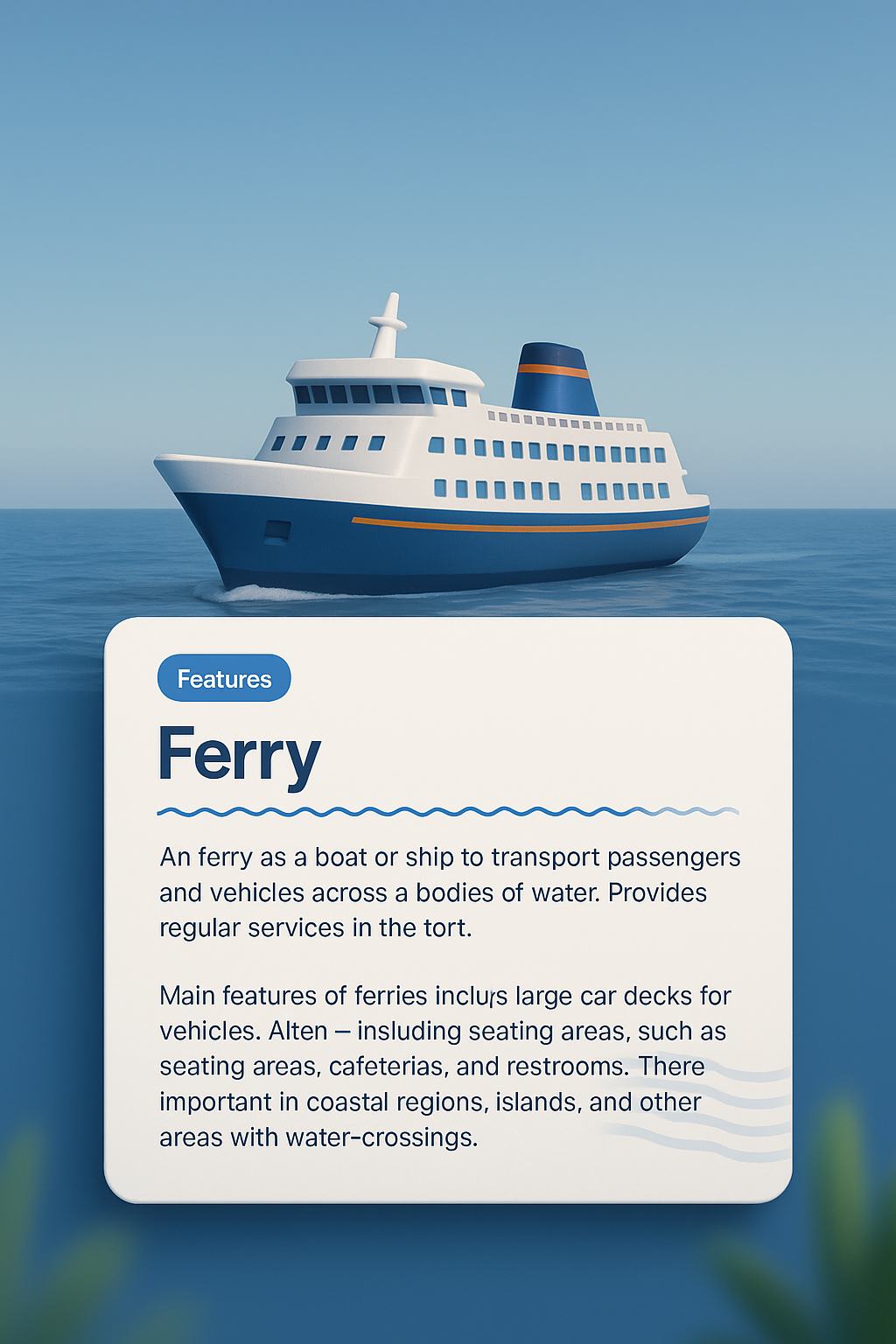 3D Ferry Illustration with Feature Description