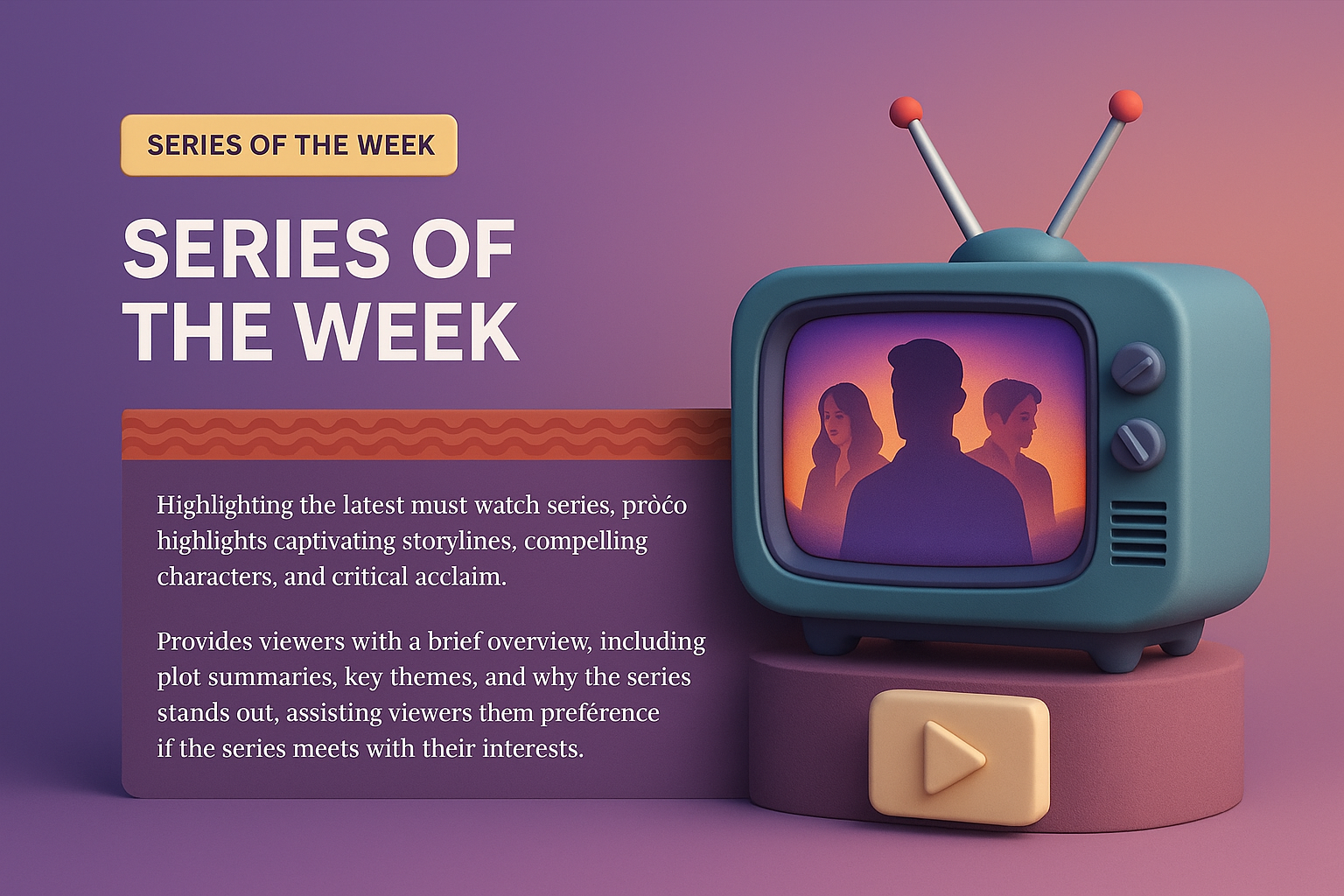 3D Illustration of Series of the Week Concept