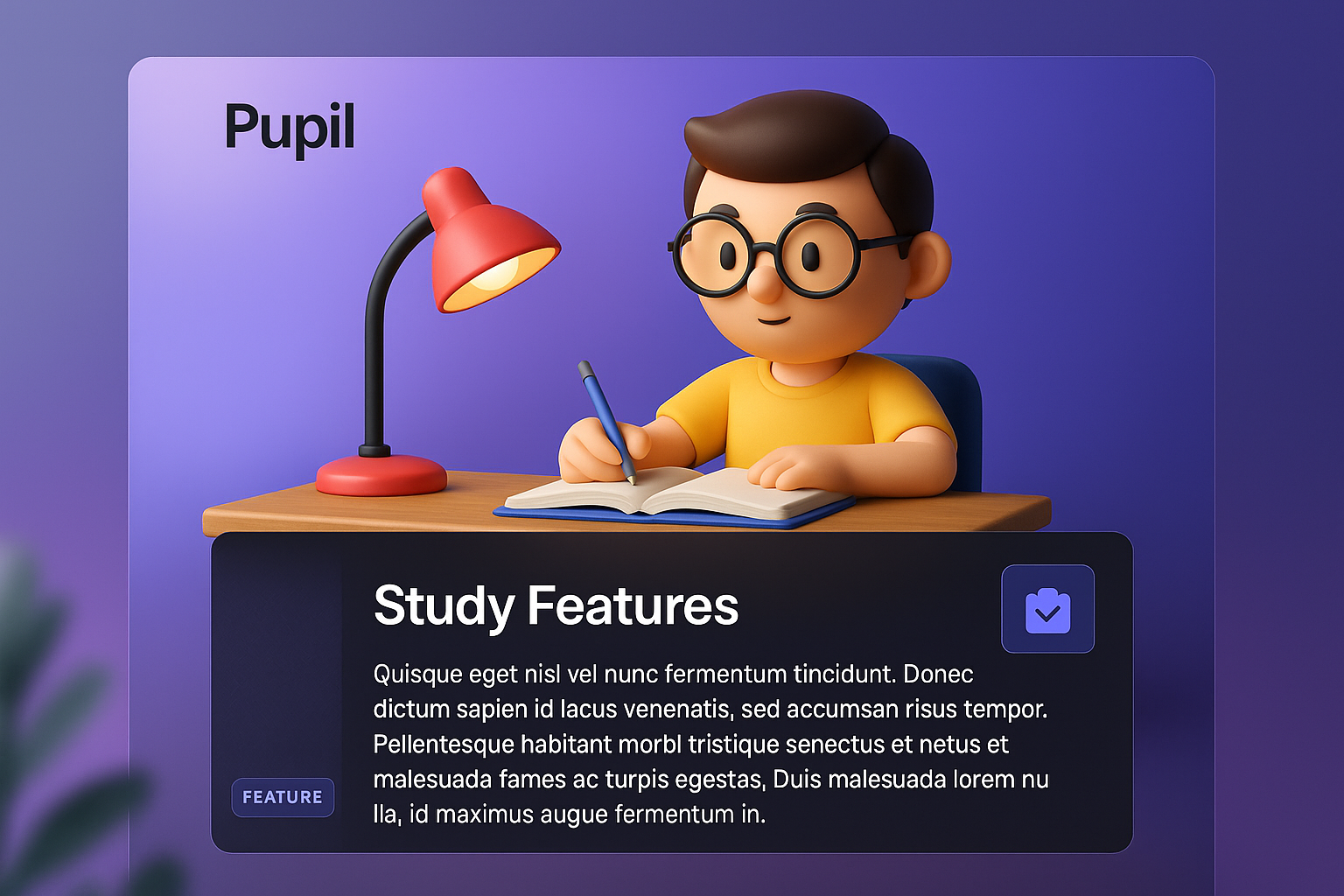 3D Illustration of a Pupil Studying with Integrated Features