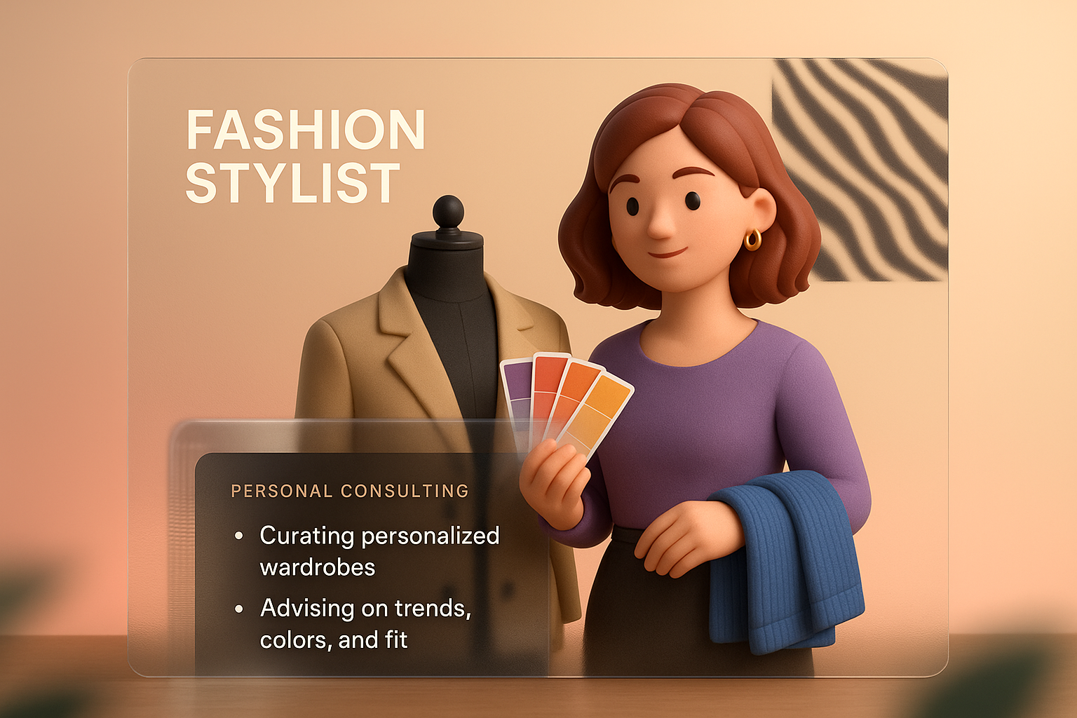 3D Fashion Stylist Illustration with Modern Design Elements