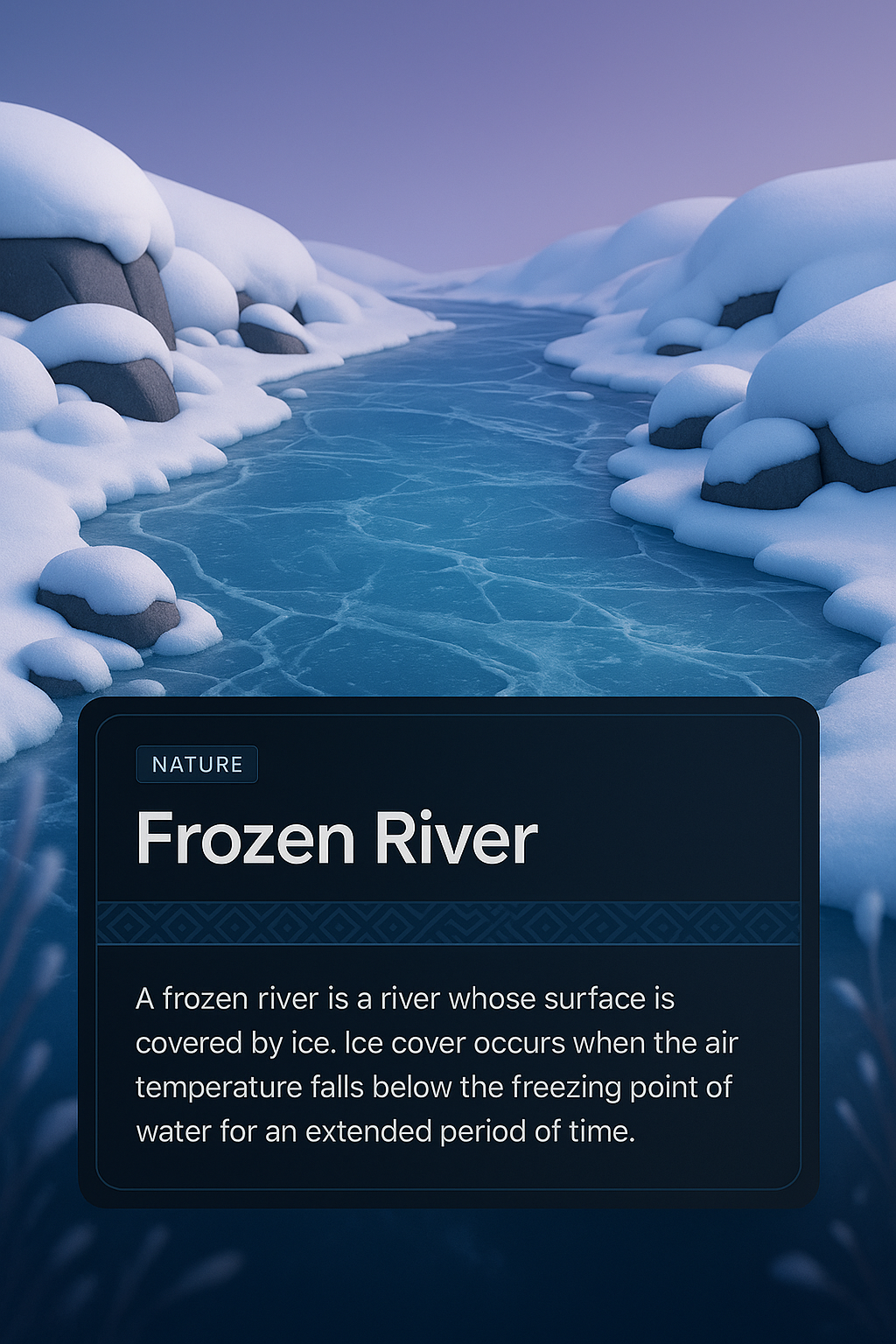 Serene Frozen River Landscape in 3D Illustration