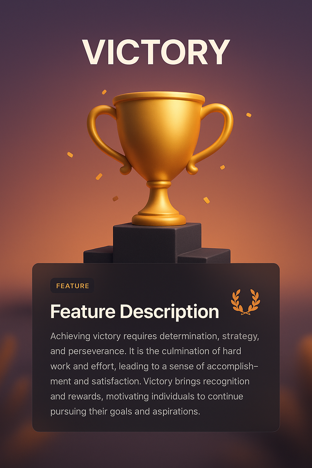 3D Victory Trophy Design with Features Description