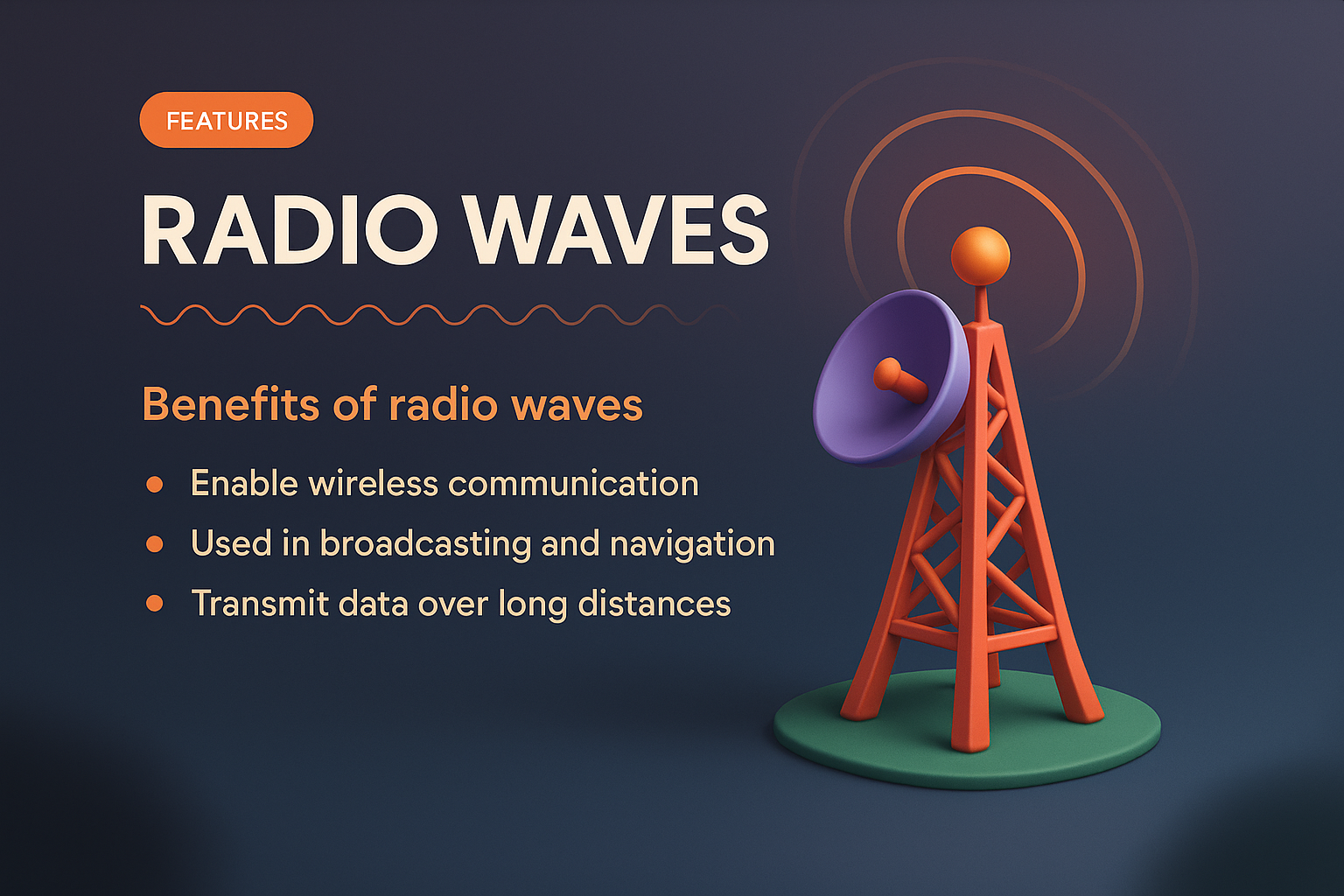 3D Illustration of Radio Waves and Communication Features