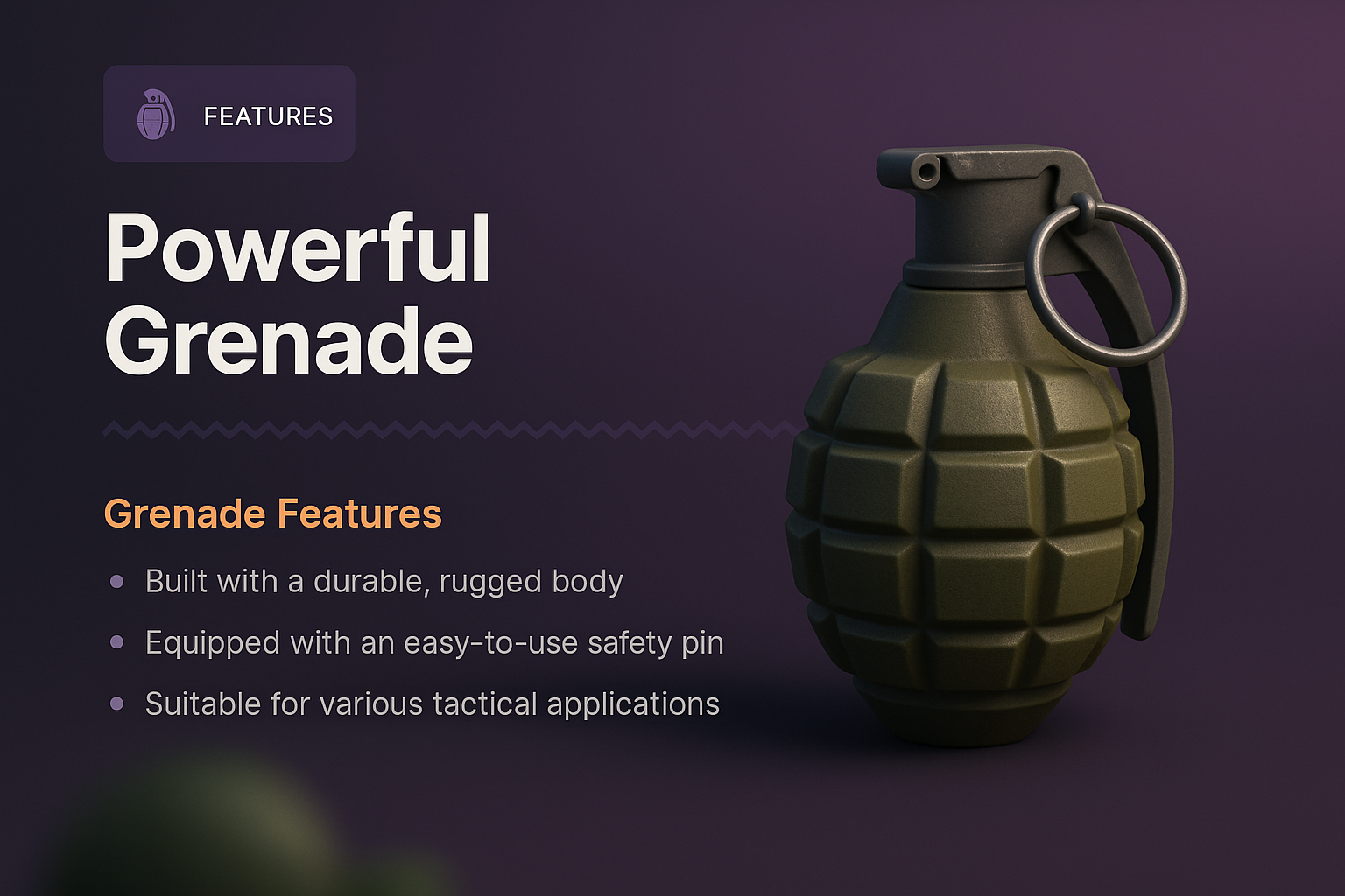 Powerful Grenade Features - 3D Illustrated Landing Page