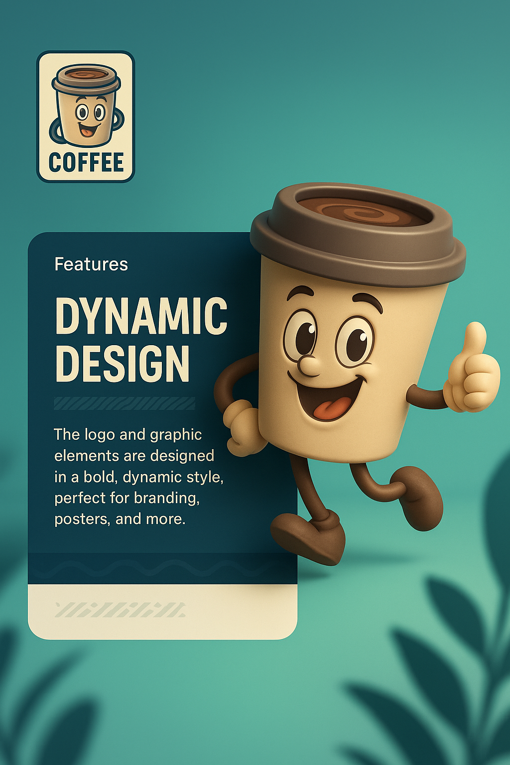 Dynamic Coffee Cup Mascot Logo Design for Branding