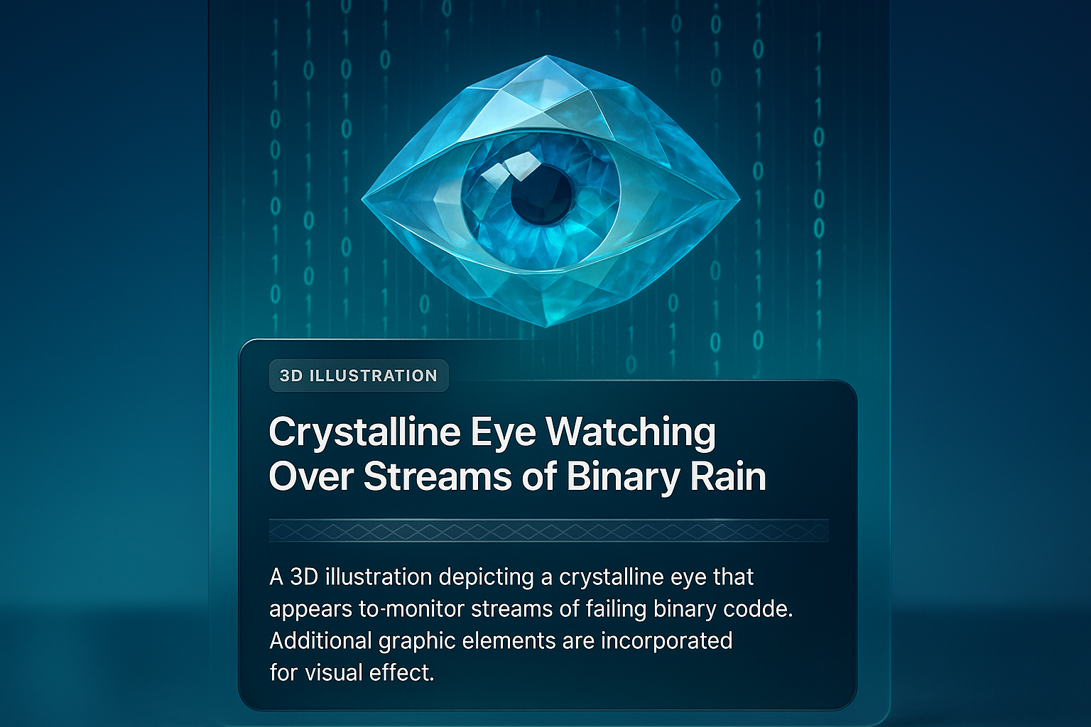 Crystalline Eye Over Binary Rain - 3D Illustration