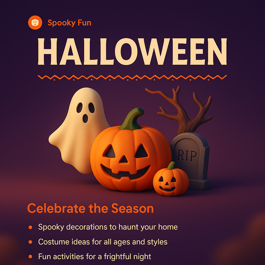 Halloween 3D Illustration with Ghosts and Pumpkins