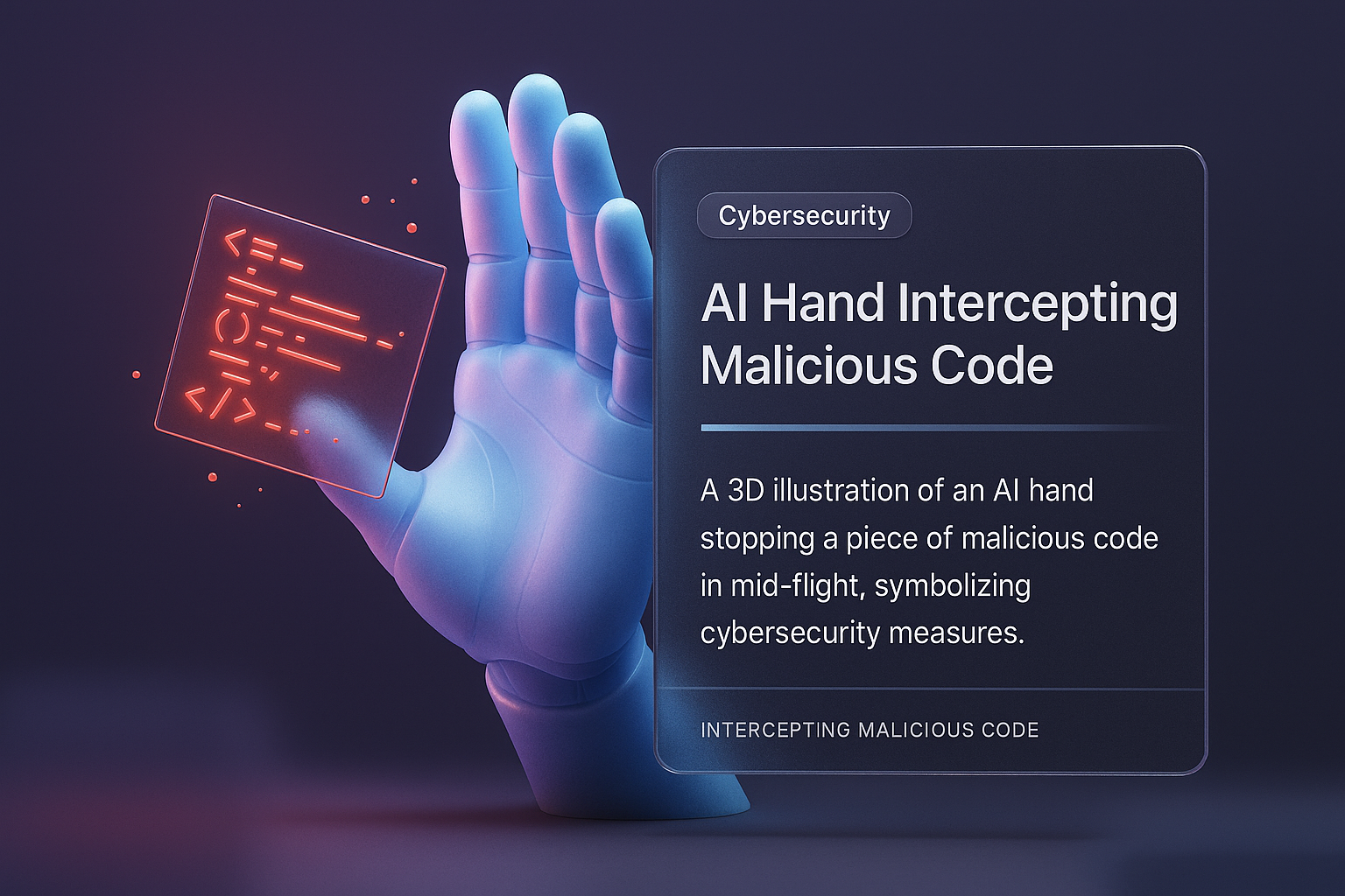 AI Hand Intercepting Malicious Code - Cybersecurity Illustration