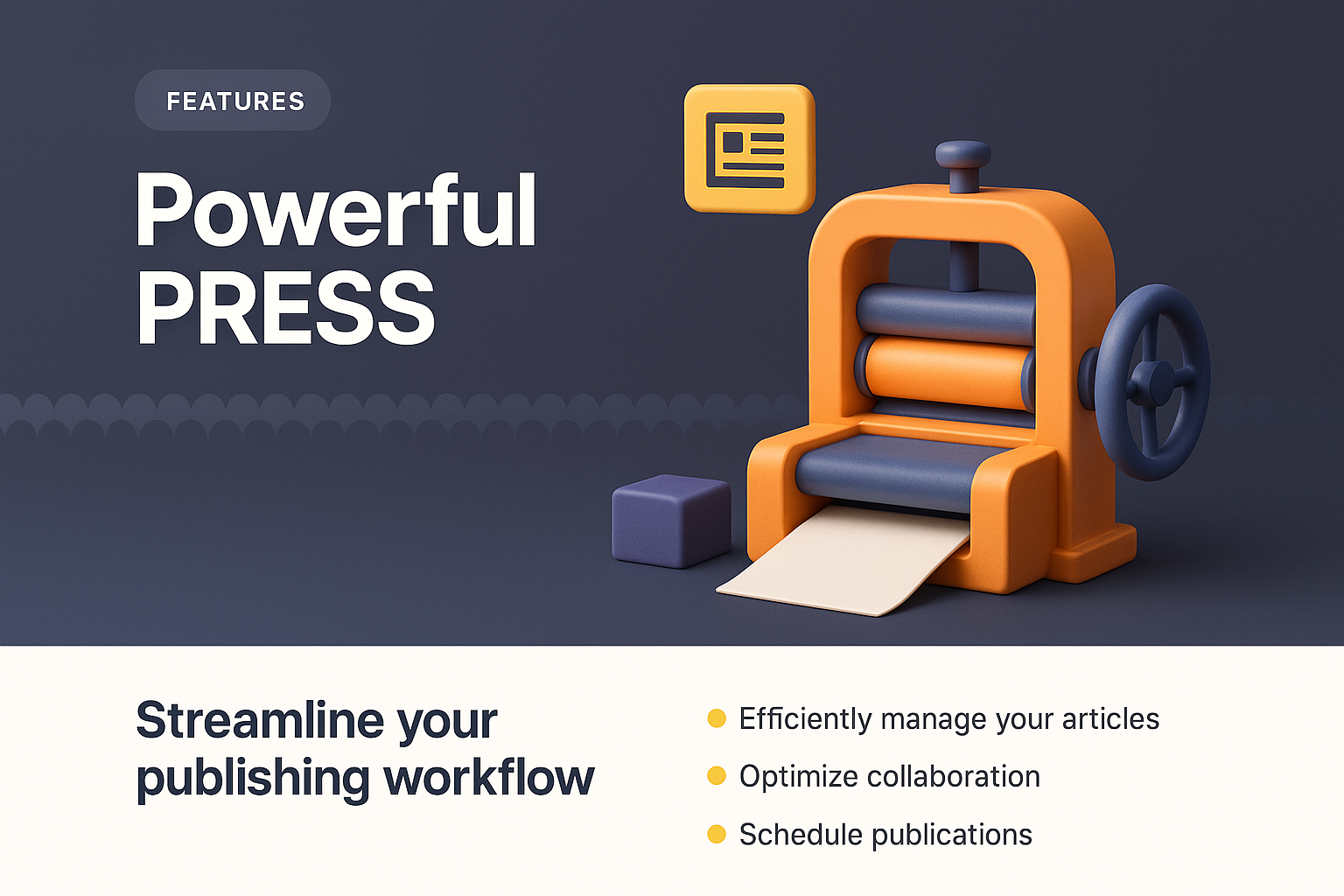 3D Illustration of a Powerful Press for Efficient Publishing