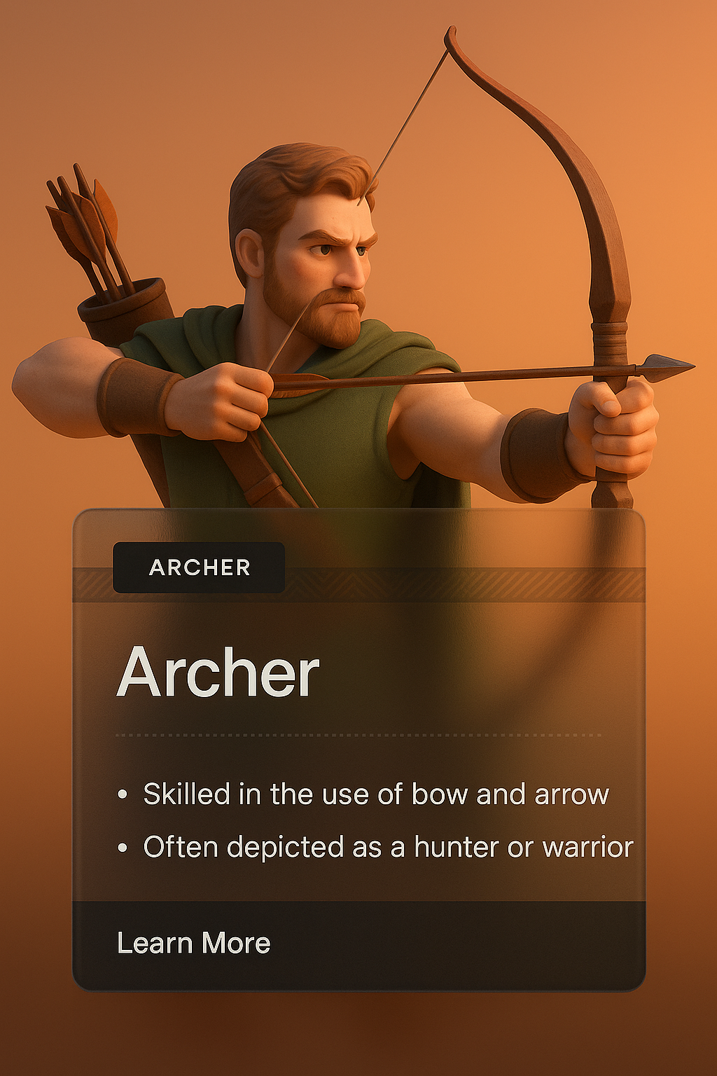 Stylish 3D Archer Illustration with Informative Overlay