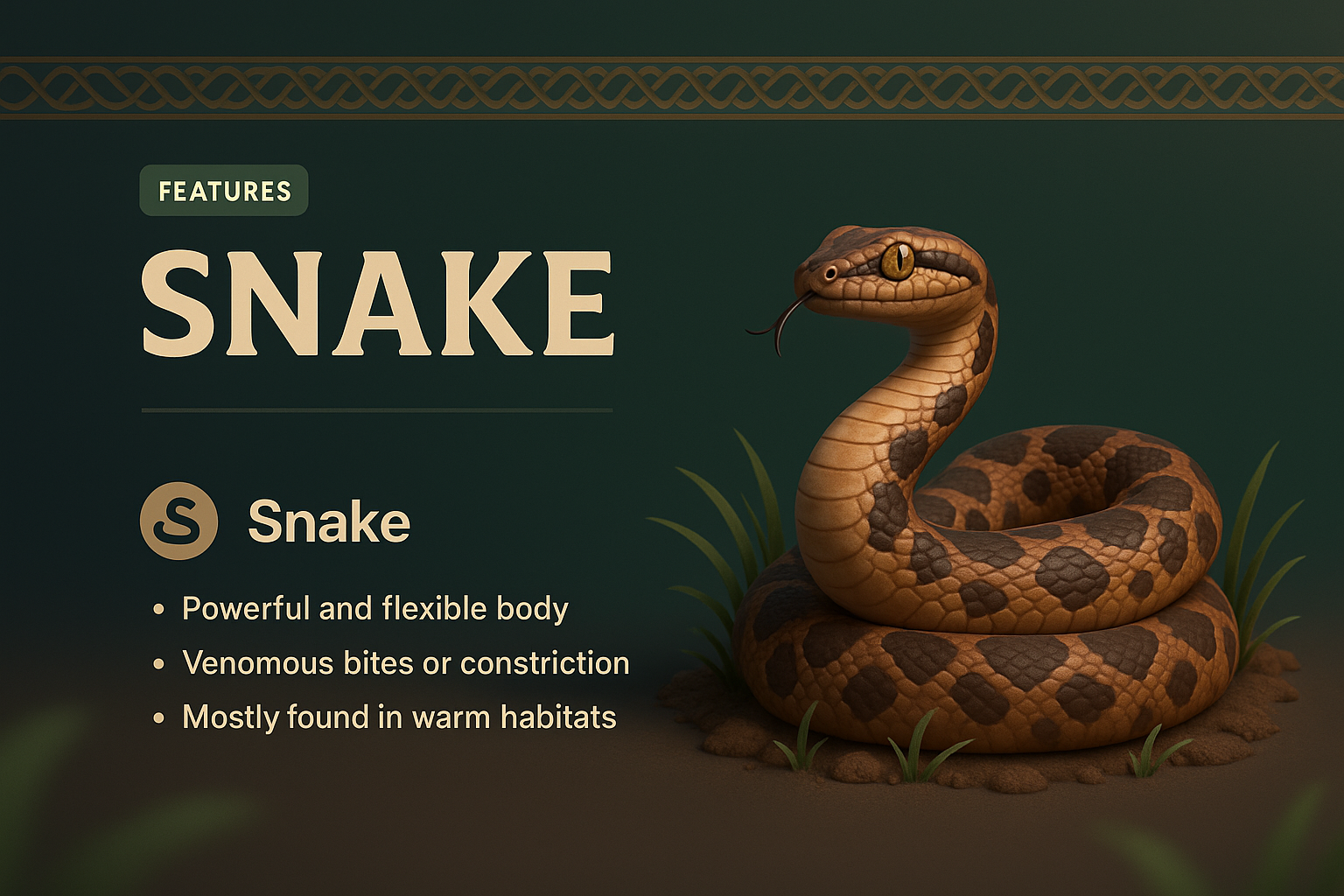 3D Illustration of a Snake with Feature Highlights