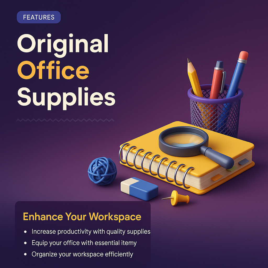 Stylish 3D Illustration of Office Supplies for Workspace Enhancement