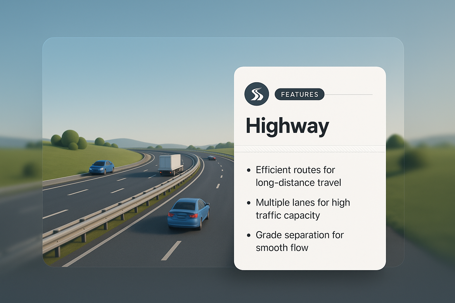 3D Highway Illustration with Feature Highlights