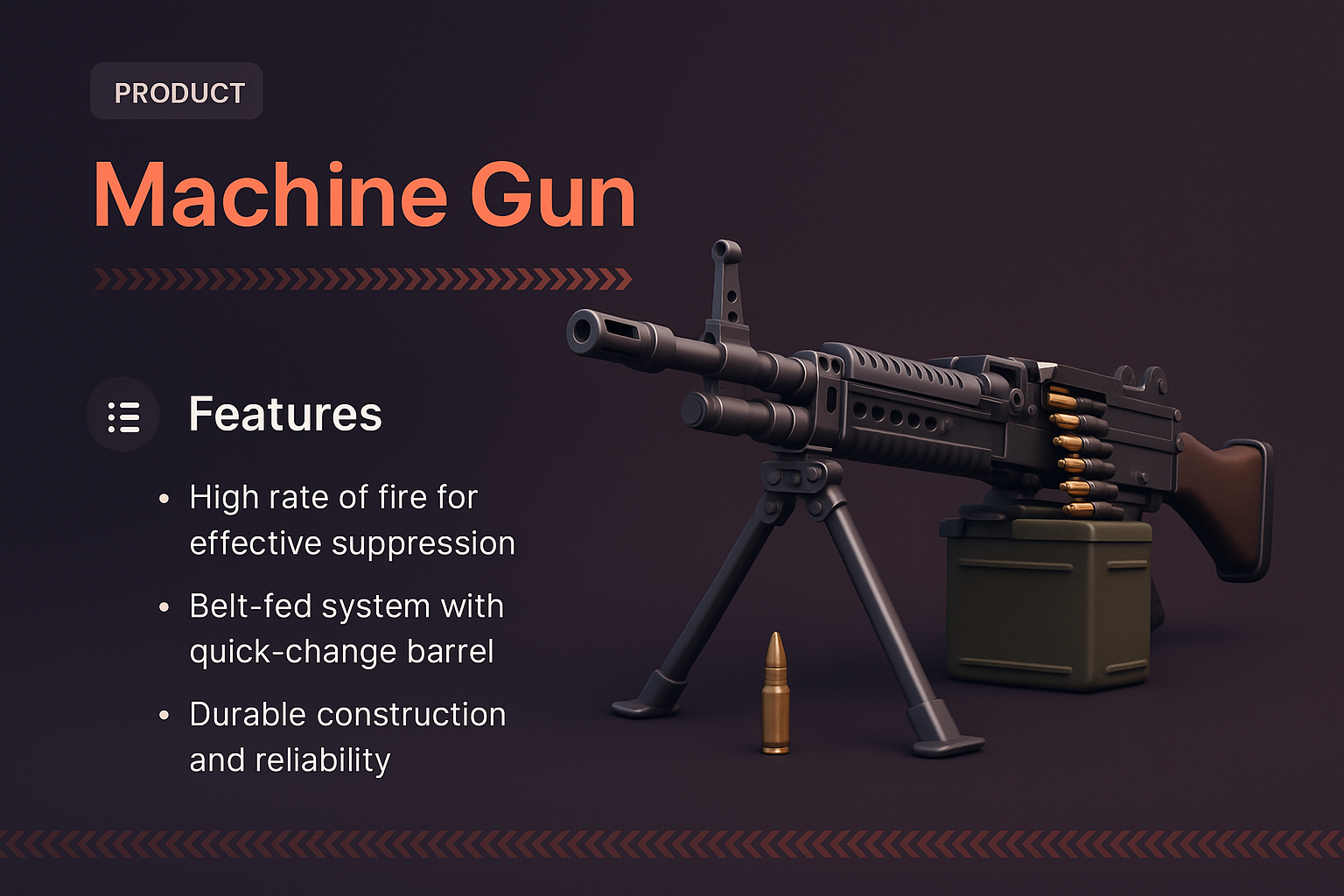 3D Illustration of a Machine Gun with Features