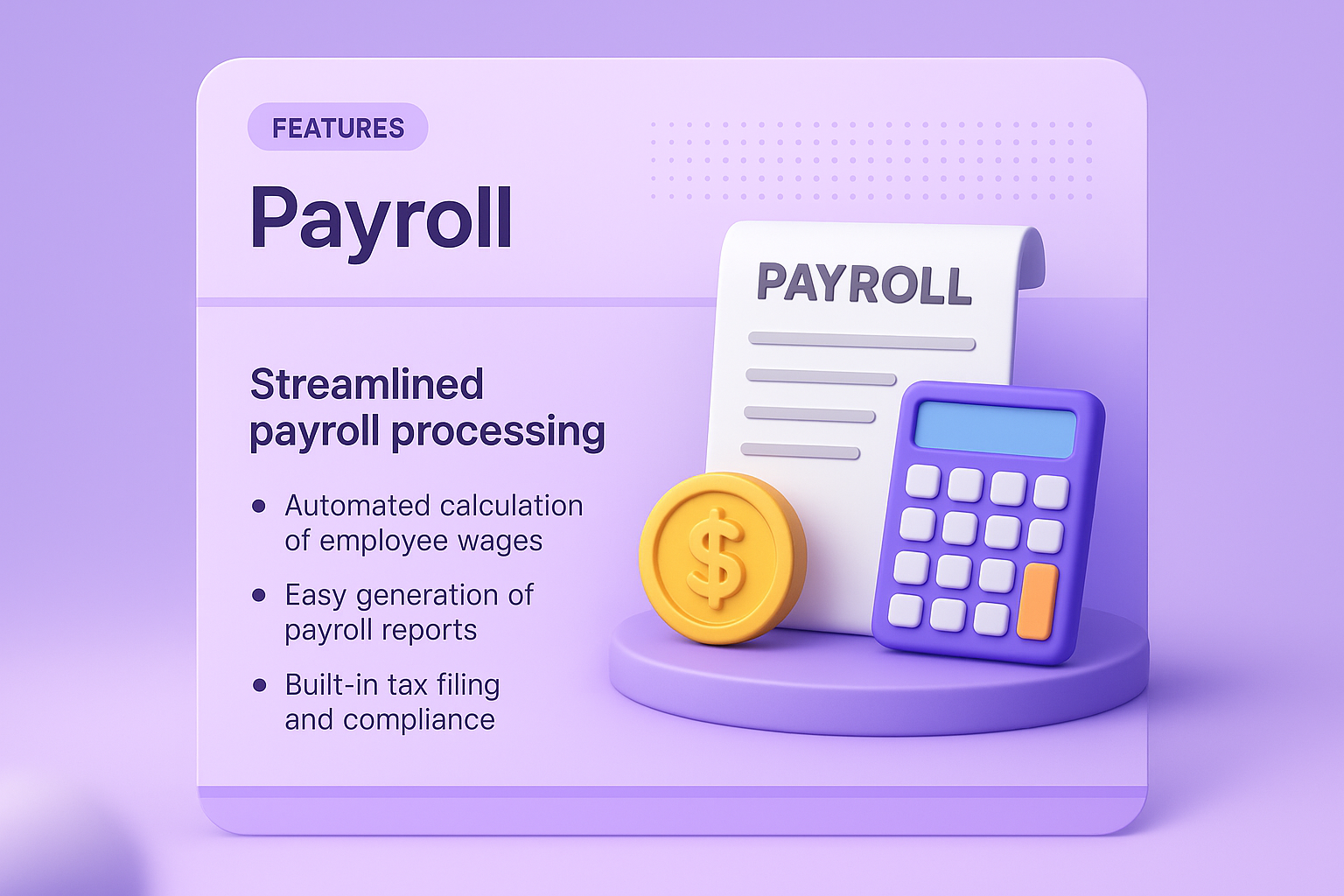 3D Interactive Payroll Features Slide with Modern Design