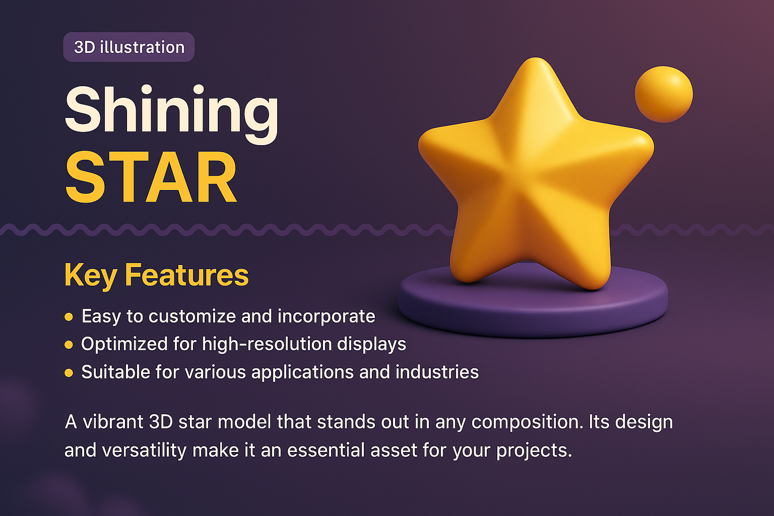 3D Star Illustration with Key Features for Projects