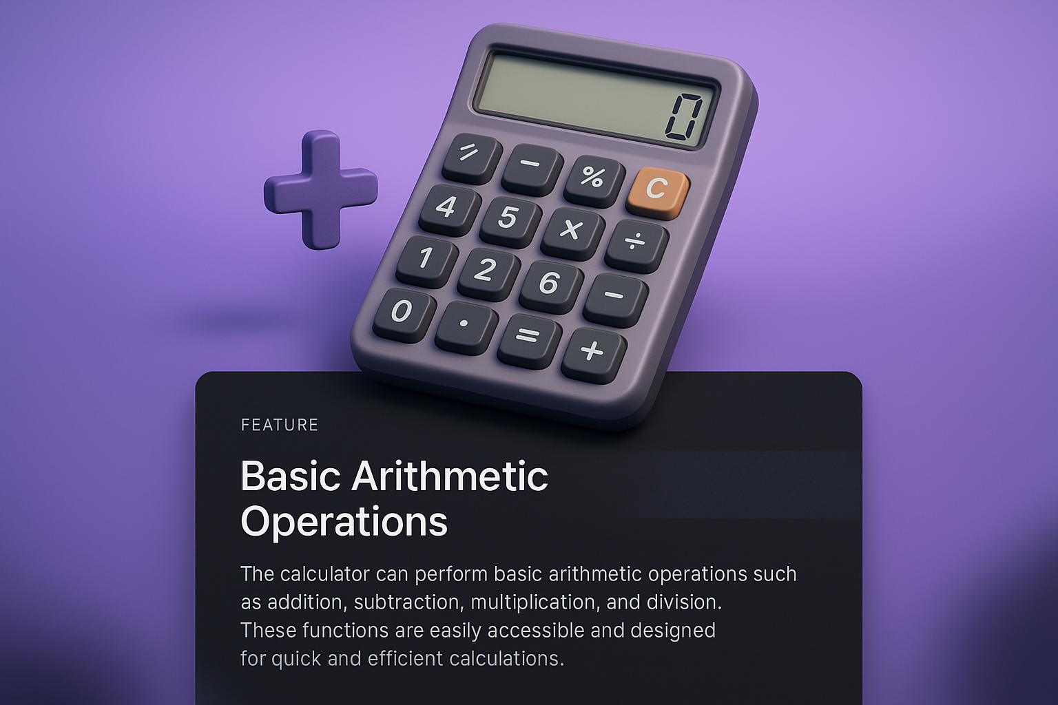 3D Calculator Illustration with Feature Description