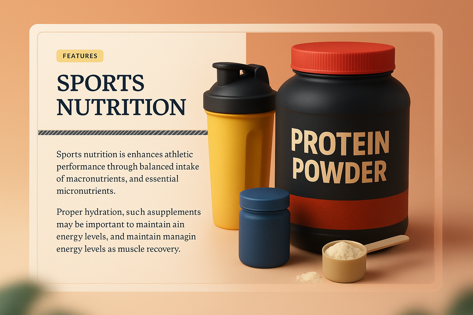 3D Illustration of Sports Nutrition Products and Features