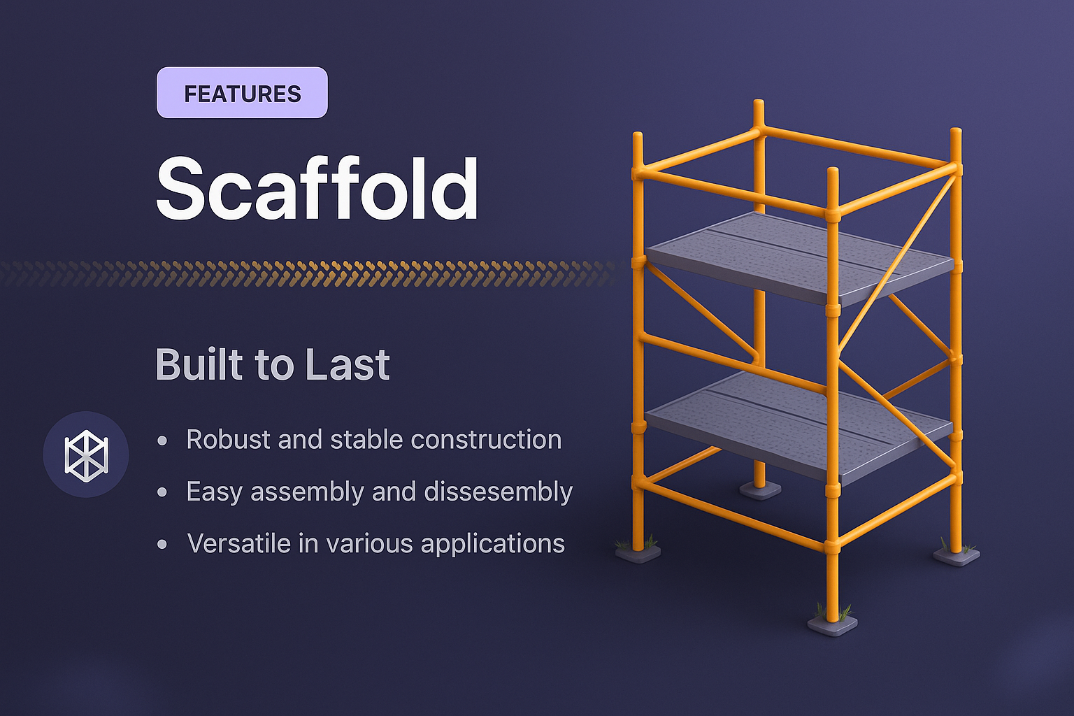 3D Illustration of Scaffold Features for Landing Page Design