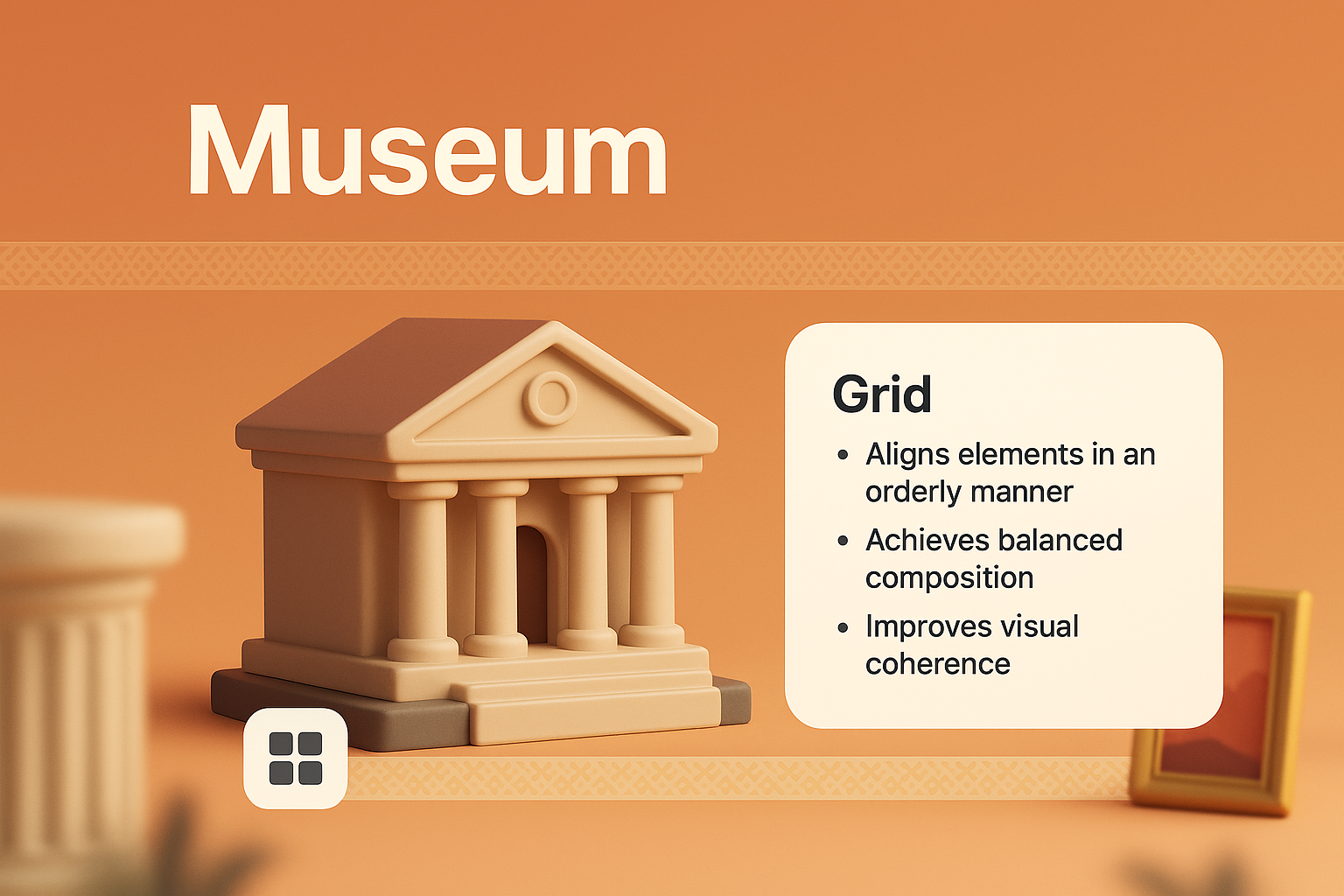 3D Illustration of a Museum with Cohesive Design Elements