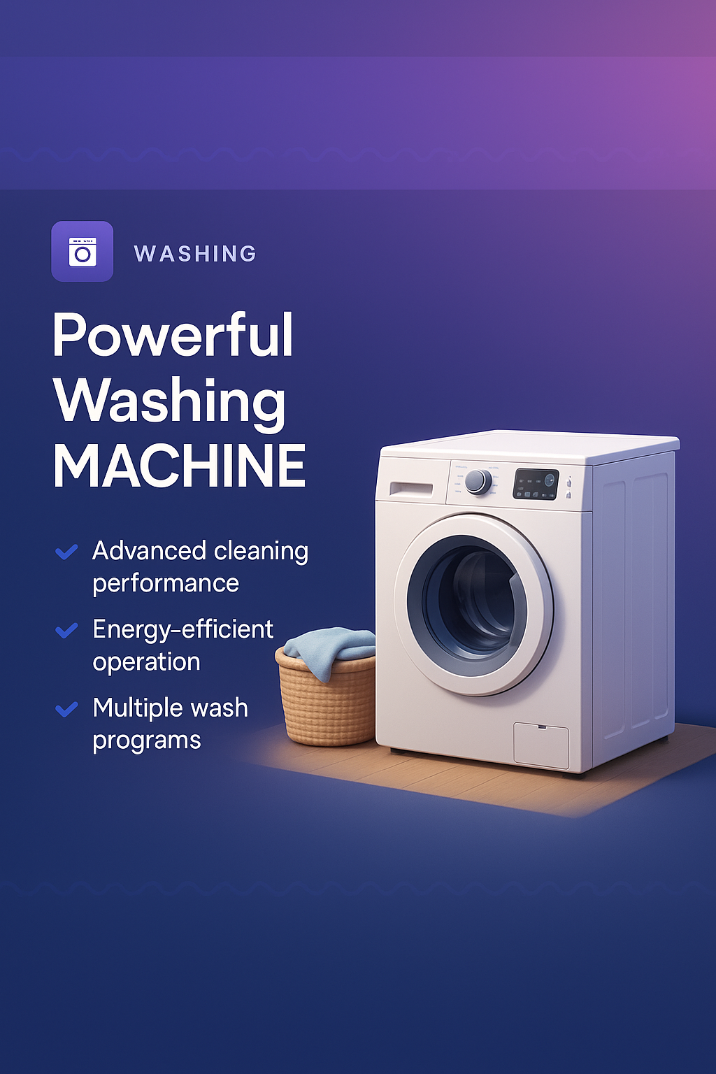 3D Illustration of a Powerful Washing Machine with Features